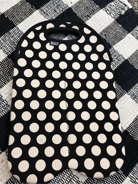 Built NY Black White Polka Dot Neoprene Double Bottle Tote Tote Bag OS